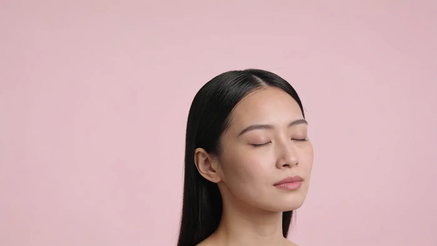 Illustrative image of a woman in profile with eyes closed against a pink background, not a patient