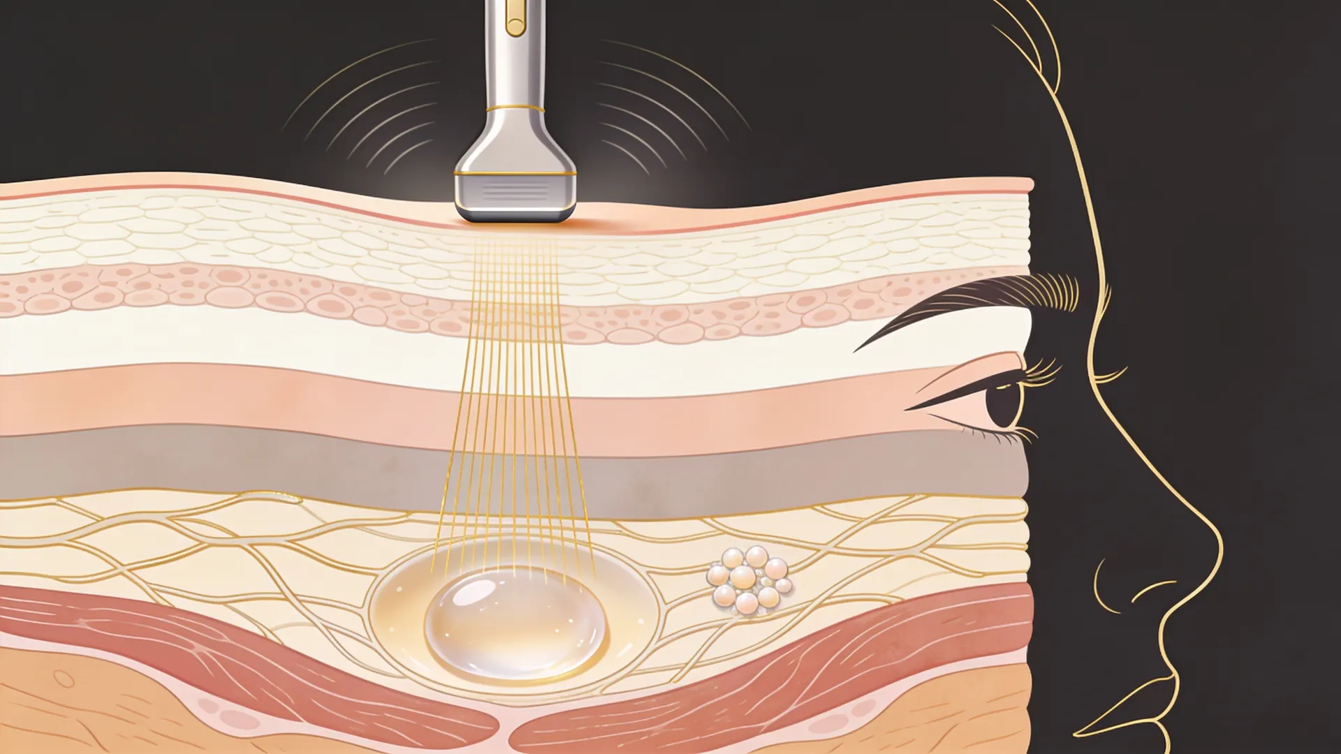 Abstract illustration of skin layers in amber and gold, illustrative image
