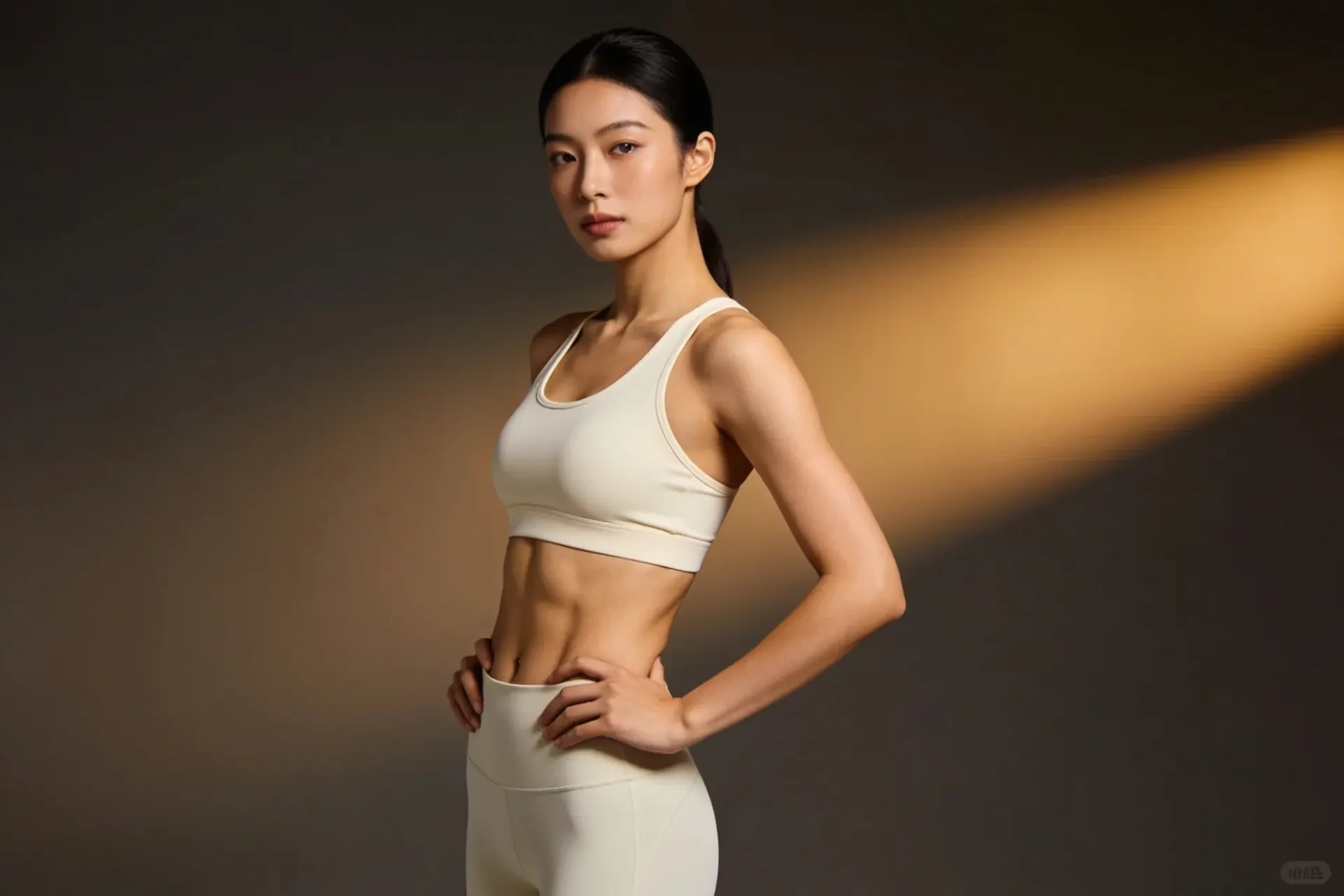 A woman in sportswear seen from the side, illustrative image