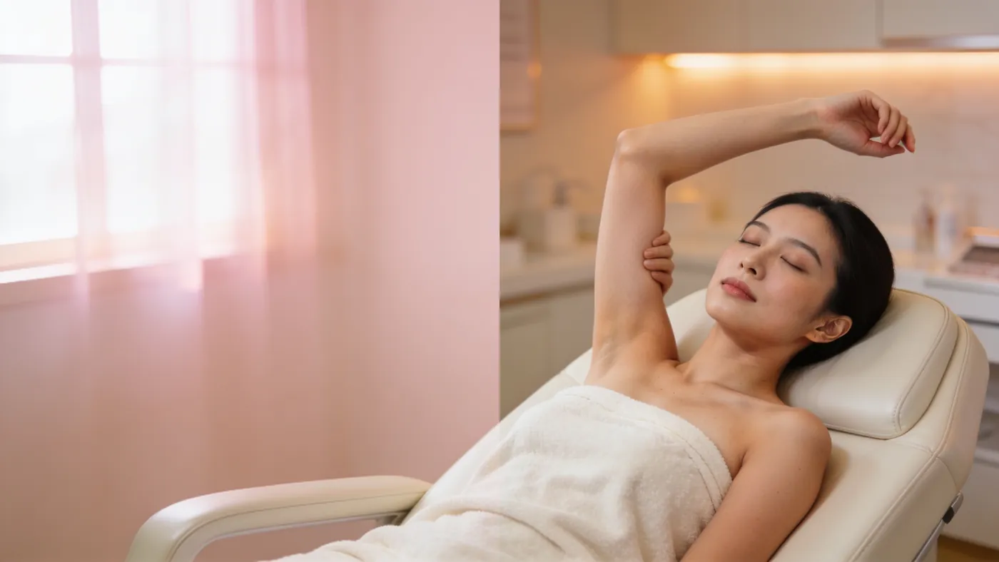 Illustrative image of a woman resting in a treatment room, not a patient